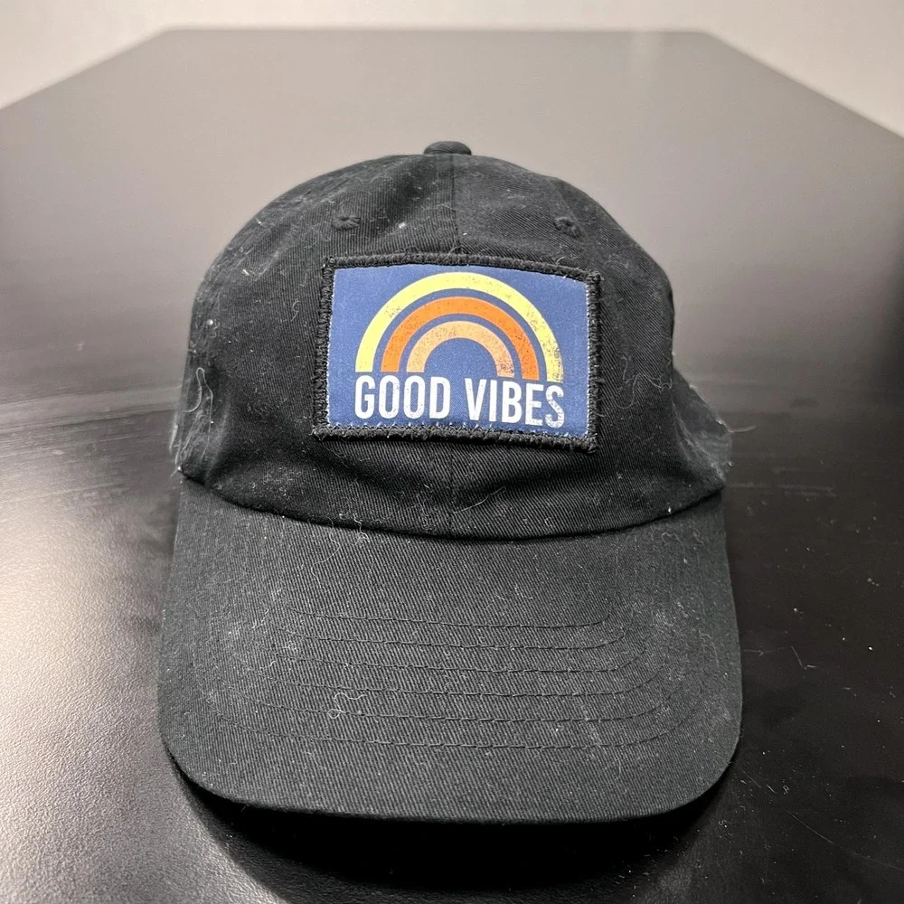 Good Vibes Hat Cap Strap Back Black with Rainbow‎ Dad Unstructured Adjustable